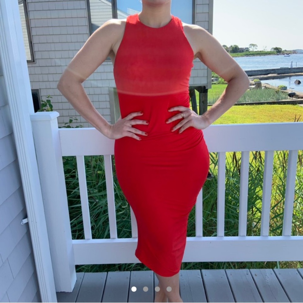 Red ruched bodycon dress, Size L